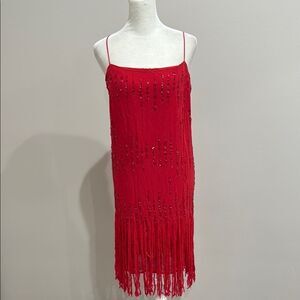 Crystal Clear Free People Red Fringe Sequin Dress Size XL